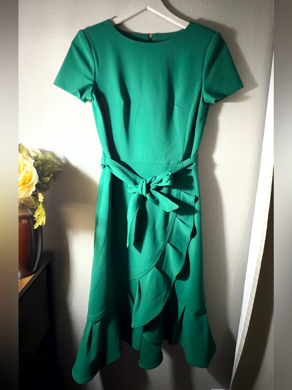Calvin Klein Emerald Green Tie-Waist Midi Dress